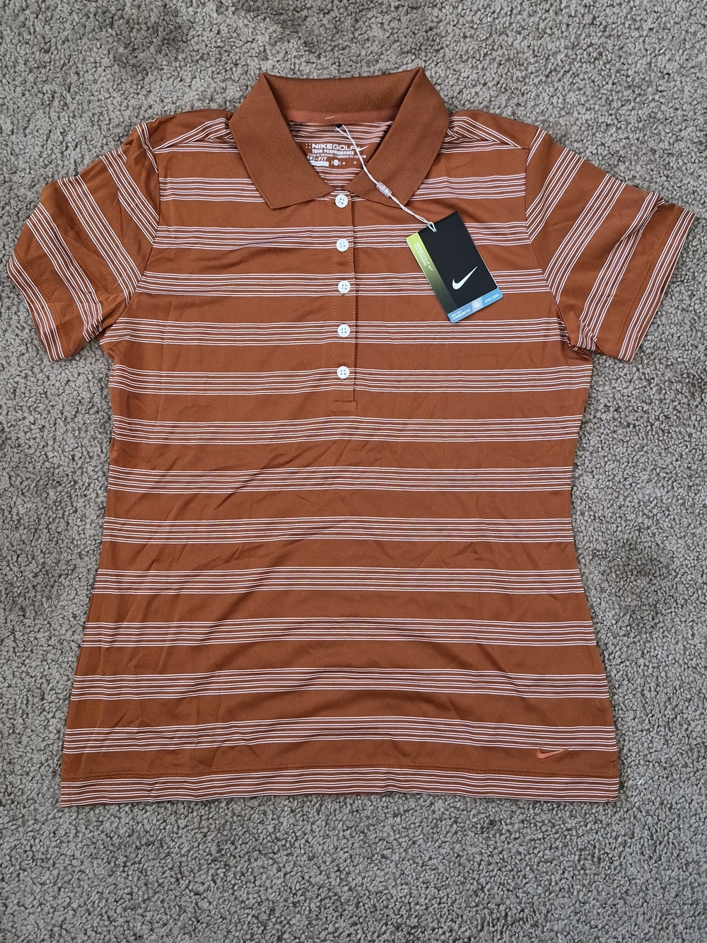 Nike Women's Orange Rust and White Striped Golf Polo Shirt Sz M